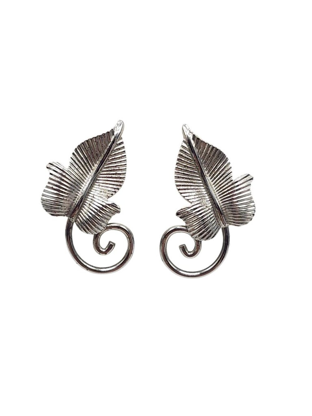 Sterling Silver A&Z Leaf Design Screw Back Earrings Vintage Jewelry